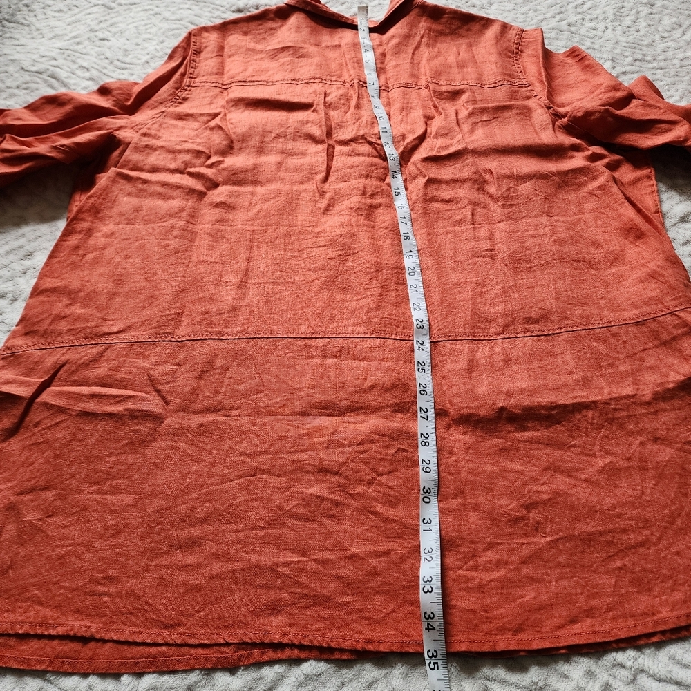 Tahari  Roll-Tab Sleeve Button Down Tunic Top Women’s Size 3X 100%Linen Orange - Picture 16 of 16